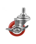 Pack Of 4 Red PVC 38mm Silent Furniture Casters With One And A Half Inch Screw Brake Swivel Wheel M8 Thread Heavy Duty Easy Glide