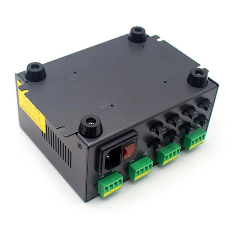 Beefy 8 Channel Microscope LED Driver With Dimming Switch 24V DC For Machine Vision And Stereo Microscopes PCB Inspection And Laboratory Lighting Systems Ideal For Research Labs And Manufacturing Quality Control, black metal housing