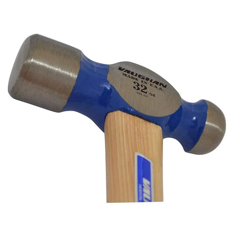 Close-up of 32 Ounce Ball Pein Hammer With Hickory Handle Polished Face Bevel And Pein Rust Resistant Black Painted Surfaces