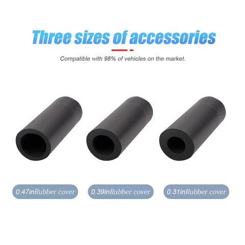 Premium Wood Grain Gear Shift Knob For Manual And Automatic Vehicles Featuring Boss Slick Grip Handle Quick Install Hardware showing three rubber sizes.