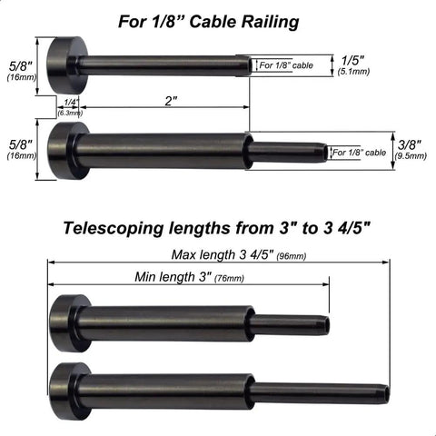 Telescopic turnbuckle tensioners from Hidden Black Cable Railing Hardware Kit With Beefy Turnbuckle Tensioners And Fixed Terminals