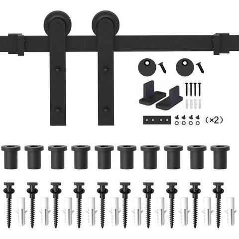Black Straight Design Sliding Barn Door Hardware Kit for Single Wood Door, Track System with Roller, Closet Track Set components