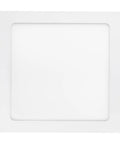 8 Inch Square Slim Recessed LED Downlight with white trim and blue clips, suitable for modern lighting in any room.