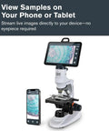 Wireless WiFi Desktop Microscope For iOS And Android That Lets You Stream Live Images, Record Video, And Measure Details, Featuring 3 Plan Achromatic Lenses 4x 10x 40x And 12x Digital Eyepiece For 48x 120x 480x Magnification, with tablet and phone display