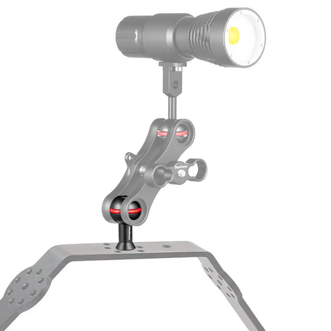One Inch Ball Head Adapter With M6 And One Quarter Inch Threaded Studs Aluminum Alloy on underwater tray with flashlight
