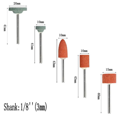Assorted grinding stones in various shapes, 45 Piece Assorted Shape Grinding Stones Set with One Eighth Inch Shank for Rotary Tools.