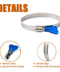 2 Pack 6 Inch Stainless Steel Worm Gear Hose Clamps Adjustable 130 to 152mm Beefy Heavy Duty with blue key detail.