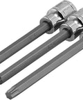 Extra Long Torx Star Bit Socket Set For 3/8 Inch Drive, T10 Through T40, 4-3/8 Inch Shank, S2 steel bits, close-up view