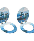 Slick Soft Close Toilet Seat With Dope Penguin Design And Solid Zinc Alloy Hinges For Bathroom Plumbing Hardware, view showing two seats.