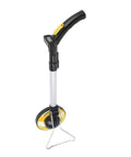 Generic Distance Measuring Wheel Portable Folding Hand Push Roller for Lawns, Asphalt, and More with Tape Measure in a standing position.