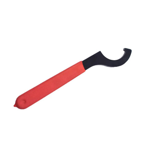 ER32 Hook Wrench Spanner For Collet Chuck Lathe CNC Milling Precision High Carbon Steel tool with red grip, side view.