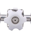 Sanitary diaphragm valve, front view, stainless steel 316L, white knob, tri-clamp ends