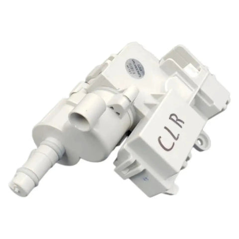 12V DC Washer Drain Pump Motor Replacement For Easy Plug And Play Water Expulsion In Laundry Machines, Reliable Electric Pump For Most Front And Top Load Washers, Durable Impeller System And Quick Install, white plastic drain pump with CL/R connector