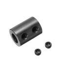 Rigid Shaft Coupling Three Eighths Inch Bore Three Quarters Inch Outer Diameter One Inch Long Steel Black Oxide With Two Set Screws