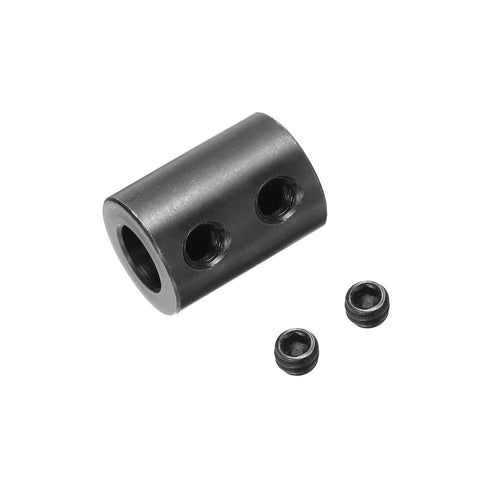 Rigid Shaft Coupling Three Eighths Inch Bore Three Quarters Inch Outer Diameter One Inch Long Steel Black Oxide With Two Set Screws
