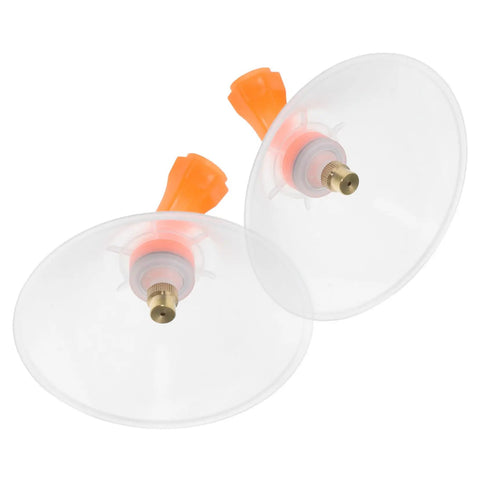 Two Pack Transparent Windproof Spray Nozzle Covers for Garden Hose and Backpack Sprayer lying flat, showing orange attachments