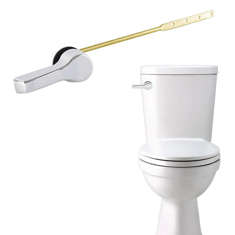 Universal Metal Front Mount Toilet Handle Replacement Kit For Most Tanks shown with chrome finish and brass lever.