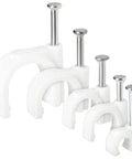 Round Cable Wire Clips Set For Wall Mounting And Cable Management, Hassle-Free And Tangle-Free, 500-Pack In 5 Sizes With Nails, White