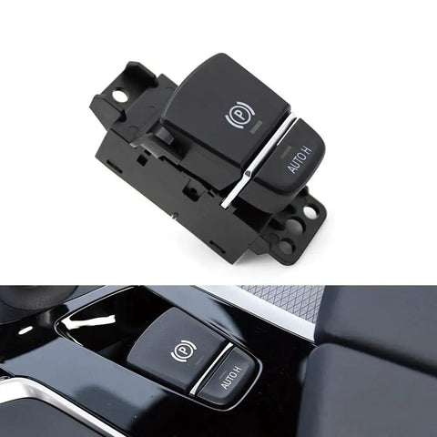 Upgraded Electric Parking Brake Switch Replacement For Bmw 5 Series G30 G31 G38 2017 To 2023 on dashboard showing button detail.