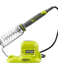 18V One Plus 40 Watt Soldering Iron Tool Only with fine point tip on stand, heats to 900 degrees Fahrenheit, ideal for DIY electronics.