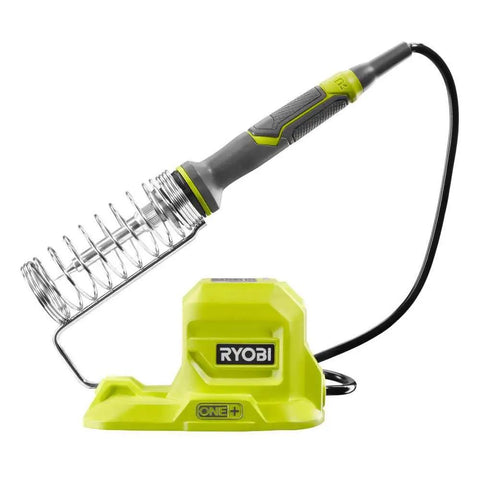 18V One Plus 40 Watt Soldering Iron Tool Only with fine point tip on stand, heats to 900 degrees Fahrenheit, ideal for DIY electronics.