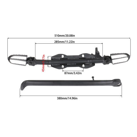 Aluminum Motorcycle Foot Peg Rest Stand Bracket For Pit Dirt Bikes 110cc 125cc 140cc Off Road Ride Upgrade Compatible With 50cc To 160cc Engines Heavy Duty Aluminum Build For Tough Trails And Long Lasting Performance, with dimensions shown in millimeters.
