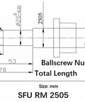 Technical drawing of SFU RM 2505 ballscrew nut dimensions for Precision CNC Ballscrew And Linear Guideway Kit Featuring HGH25 Rails SFU2505 Screw.