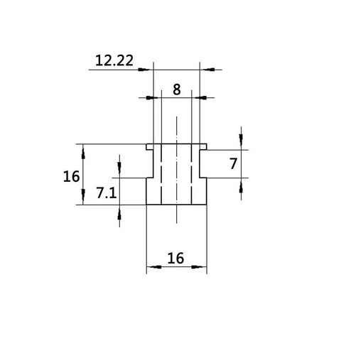 Technical drawing of GT2 Timing Belt Pulley 20 Teeth 8mm Bore For 6mm Width Belt in aluminum, dimensions labeled