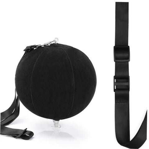 Inflatable Golf Swing Trainer Set With Adjustable Neck Rope And Inflator, black posture aid showing neck strap and ball