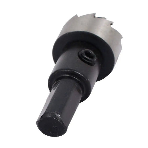 Close-up of Beefy 18mm Hole Saw Drill Bit Set With 65mm Overall Length, HSS Spring Loaded Twist Bit for Metal Wood Plastic Cutting.
