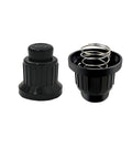 Two Pack AA Battery Push Button Igniter Caps with Spring Replacement for Gas Grills BBQ, black plastic, spring visible