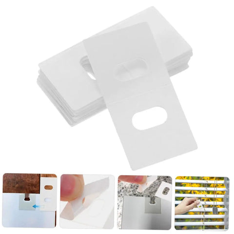 Vertical Blind Repair Tabs Pack Of 50 For Easy Replacement Fixers With Quick Repairs Multimaterial Compatible Tabs, close-up and installed view