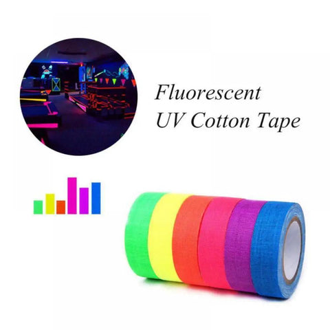 Neon UV Glow In The Dark Tape Set Six Color Party Ready Gaffer Cloth Adhesive Tape 0.6 Inch By 16.5 Feet for UV Party and Blacklight Projects