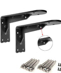Heavy Duty Iron Triangle Shelf Brackets For Wall Cabinets And Counters Bulletproof Steel Corner Supports Kitchen And Bath Built Like A Tank Set Of Two 551 Lbs Load Rating Corrosion Protected, showing two black iron brackets and mounting hardware.