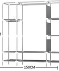Slick Portable Folding Wardrobe Closet With Reinforced Steel Bars And Ample Hanging Space, 170cm tall, displaying shelving arrangement.