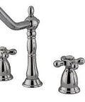 Widespread Kitchen Faucet With Brass Sprayer In Polished Chrome, 8.5in Spout Projection And 6.25in Clearance, heritage-style design