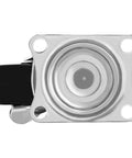 Top view of 12 Pack 2-Inch Swivel Casters With Brakes For Cart Or Equipment, showing top plate mount and hard rubber wheel.