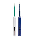 Front view of two Enajucy fiber optic cleaner pens, white and blue plastic handles with cleaning tips