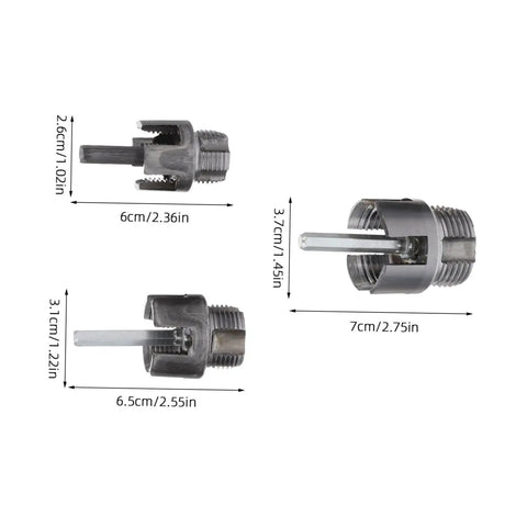 Pro Grade 3pc Pipe Threader Tool Kit For Plumbers Compatible With Electric Drill Steel pipe threading bits in various sizes.