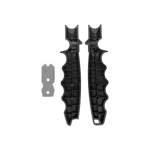 Disassembled Vane And Wrap Stripping Tool Pro Grade For Arrows showing handles and blade