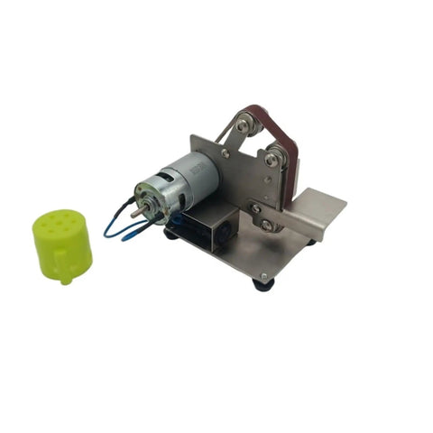 Mini Electric Belt Grinder Machine Sharpener And Polisher Tool ideal for metalworking projects with compact motor and adjustable belt.