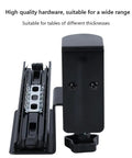 Hella Sturdy Under Desk Keyboard And Mouse Tray Pull Out Sliding Platform With Secure C Clamp Mount System Instant Install Height Adjustable For Ergonomic Workstation black C clamp mount and sliding rail for various table thicknesses.