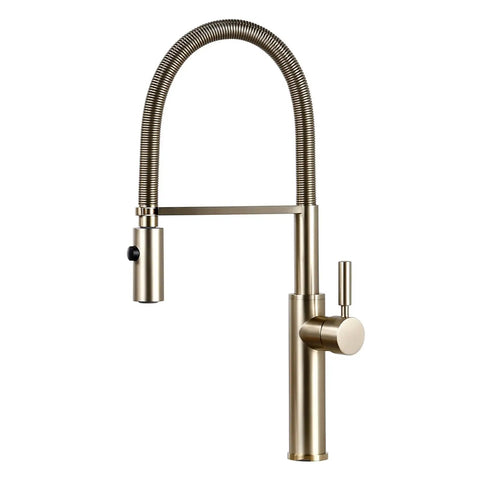Brushed el Kitchen Faucet with Pull Down Dual SprayerBrass Mixer TapBlack Hose MountModern Design for Easy Water ControlCh h, detailed view of faucet spout and lever.