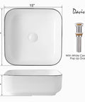White Square Vessel Sink With Black Trim 15-Inch Above Counter Sink Pop Up Drain Modern European Style Bathroom Vanity Bowl