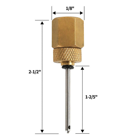 Brass Gauge Adapter With One Quarter BSP Female Fitting And Stainless Steel Probe Two And Half Inch Overall Length With A One Point Four Inch Probe