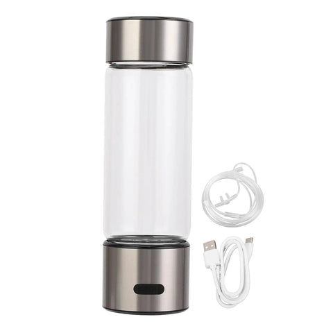 Portable Hydrogen Water Bottle With 1400ppb Generator, 460ml Hydration Cup for Travel and Fitness, with charging cable.