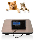 Heavy Duty Digital Shipping Scale With Six Hundred Sixty Pound Load And Smooth Stainless Steel Platform For Real Deal Accurate Parcel Weighing Plus Straight Up LCD Readouts with dog and cat.