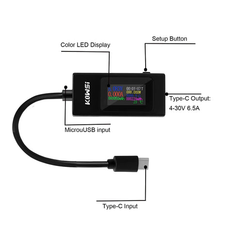 USB C Power Meter And Tester For Go-To Voltage And Current Checks 4-30V 0-6.5A Digital Multimeter With LED Display Type C Voltage