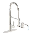 Stainless Steel Kitchen Faucet Set With Pull Down Sprayer And Soap Dispenser No Fuss Commercial Grade Single Handle Spring Faucet With Deck Plate Easy Install High Arc Spout Built To Last For Busy Home Kitchens