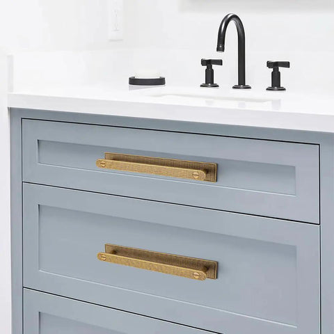 7.56 Inch Antique Brass Cabinet Pulls With Backplates 2 Pack on gray dresser drawer, solid metal vintage hardware